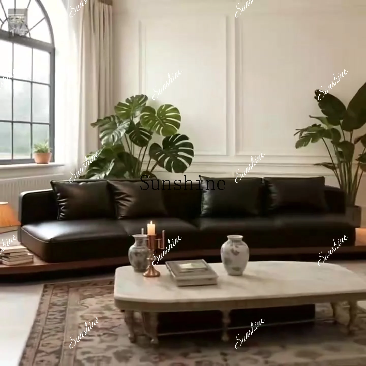 

Solid wood floor sofa living room bed dual-purpose light luxury large apartmentH