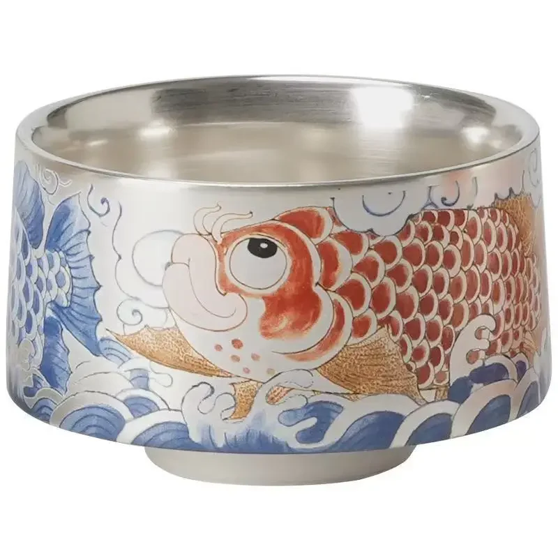 Hand Painted 999 Silver Auspicious Dragon Nafu Straight Master Cup Household Teacup Chinese Kung Fu Tea Set Tea Cup Tea Ceremony