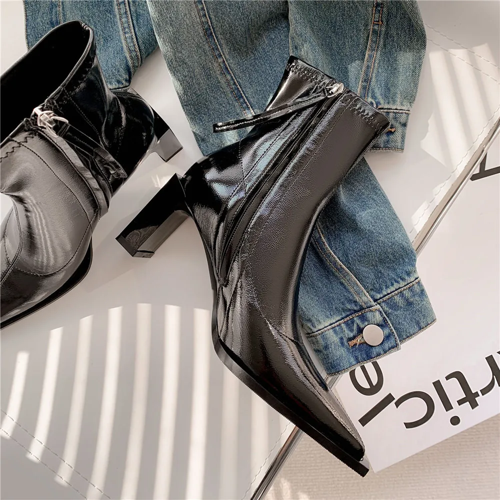 MILI-MIYA New Arrival Pointed Toe Women Cow Leather Ankle Boots Solid Color Zippers Thick Heels Size 34-40 Handmade For Ladies