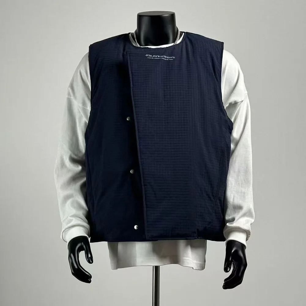 2026 Winter Men's Solid-Color Asymmetric Placket Vest American Vintage Fashion Trend High Street Casual Loose Simple Men's Tops