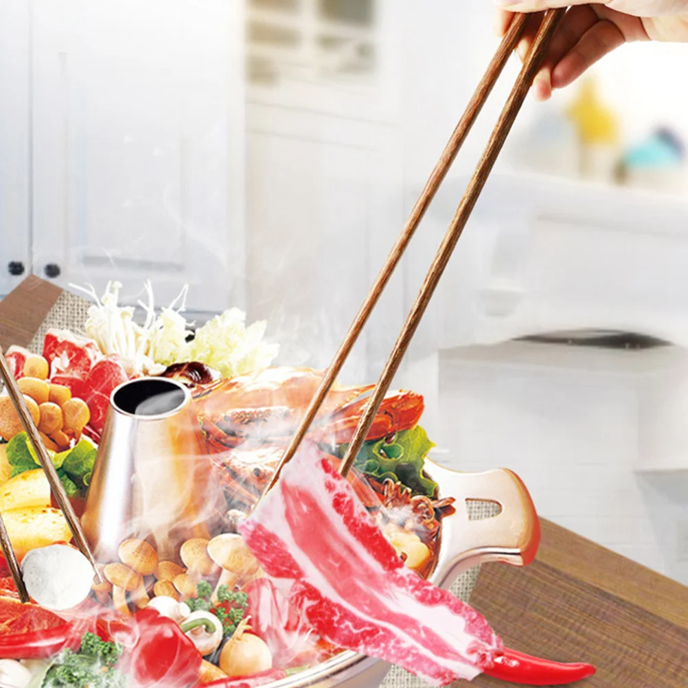 

3Pair Natural Wood Hot Pot Chopsticks Extra Long Cooking Frying Kitchen Noodles Chopsticks Heat Resistant Household Restaurant