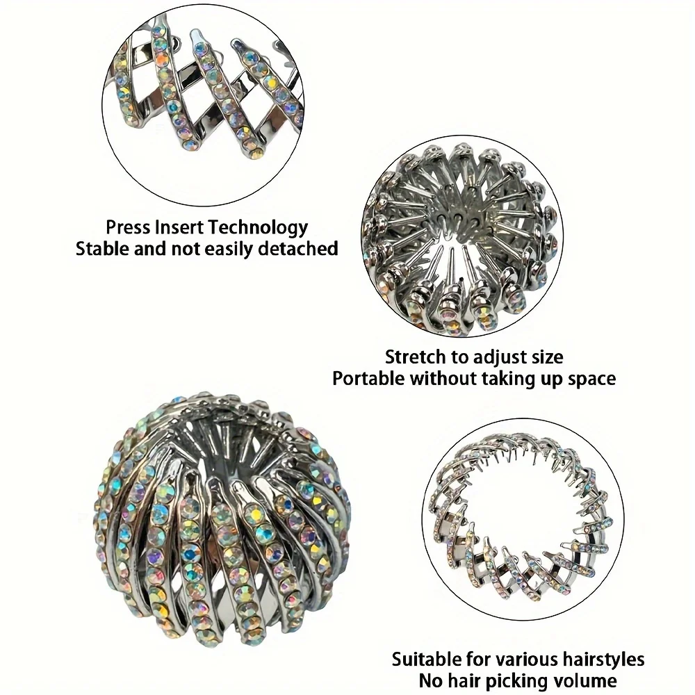 5-piece Bird's Nest Magic Hair Clips, Extendable Ponytail Shiny Hairpins, Non-Slip Crystal Buckles, Strong Hold - 2024 New Women
