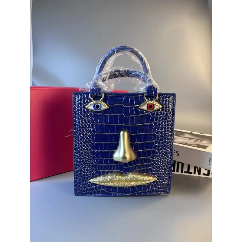 

New Face Bag Women High Quality Black Stone Grain Luxury Brands Handbag Jewelry Eye Gold-tone Metal Shoulder Strap Crossbody Bag
