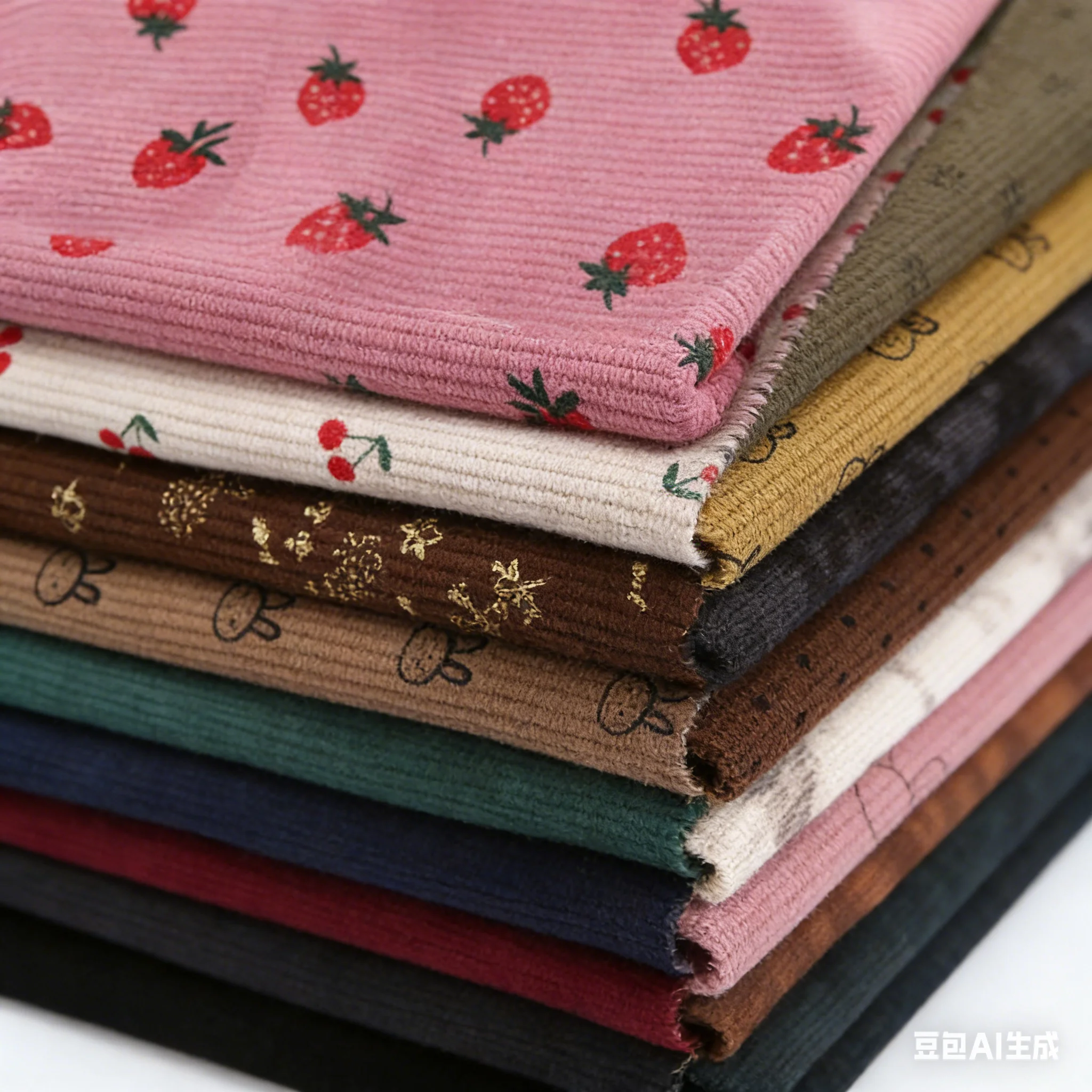 Tela de pana acanalada con estampado de corazón de cereza y flores, tela de costura DIY para primavera y otoño, hacer pantalones, ropa, tela de 150cm de ancho