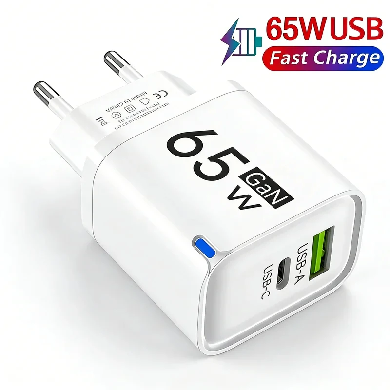 2026New 65W GaN USB C Charger 3 Ports Fast Charging Mobile Phone Adapter QC3.0 Wall for Multi-type mobile phone EU US UK Plug