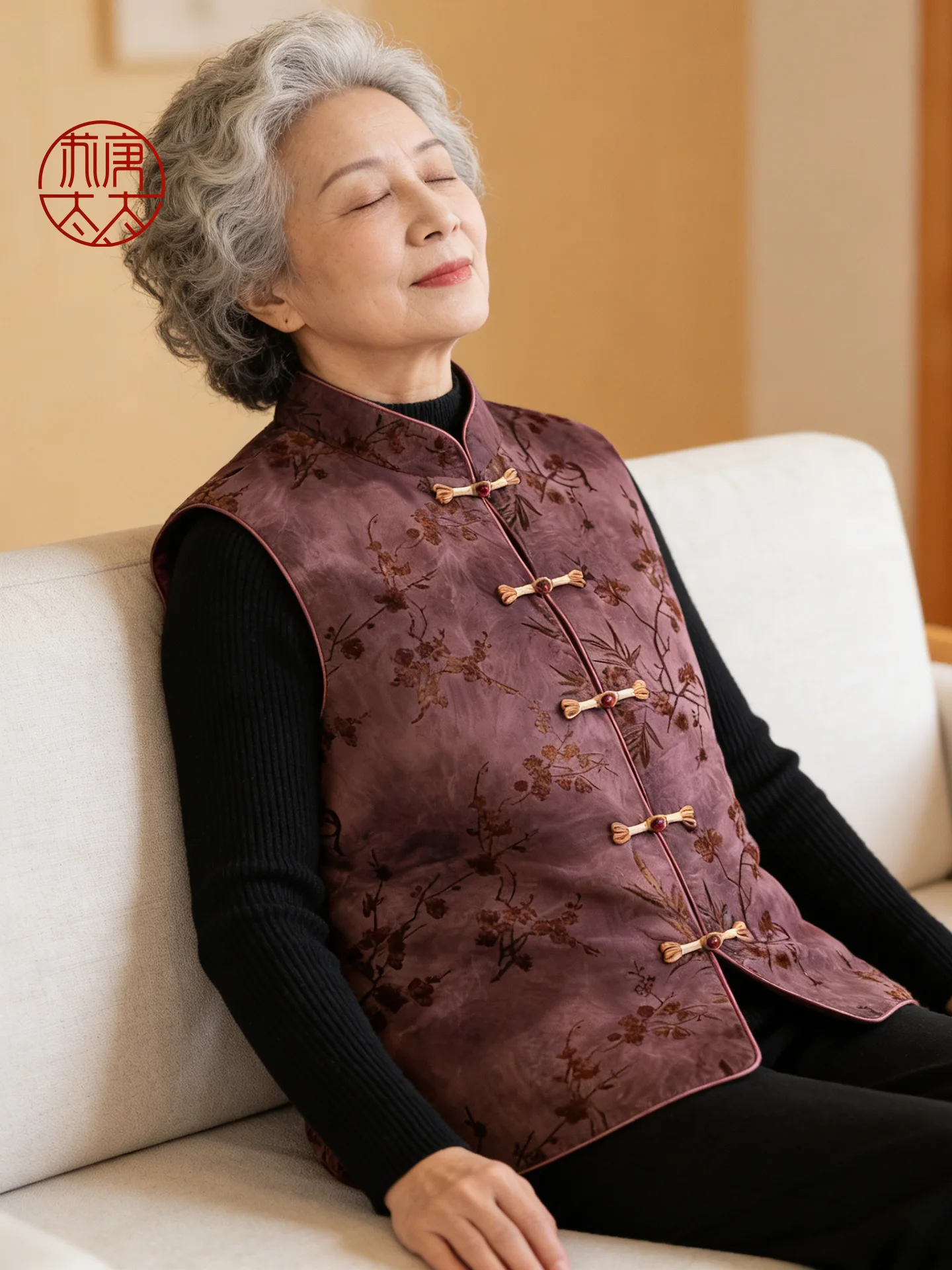 

New Chinese Sle Vest Women's Spring Faion Anti-Aging andmother Jaet Loose Fit Printed Bal Vest for ly