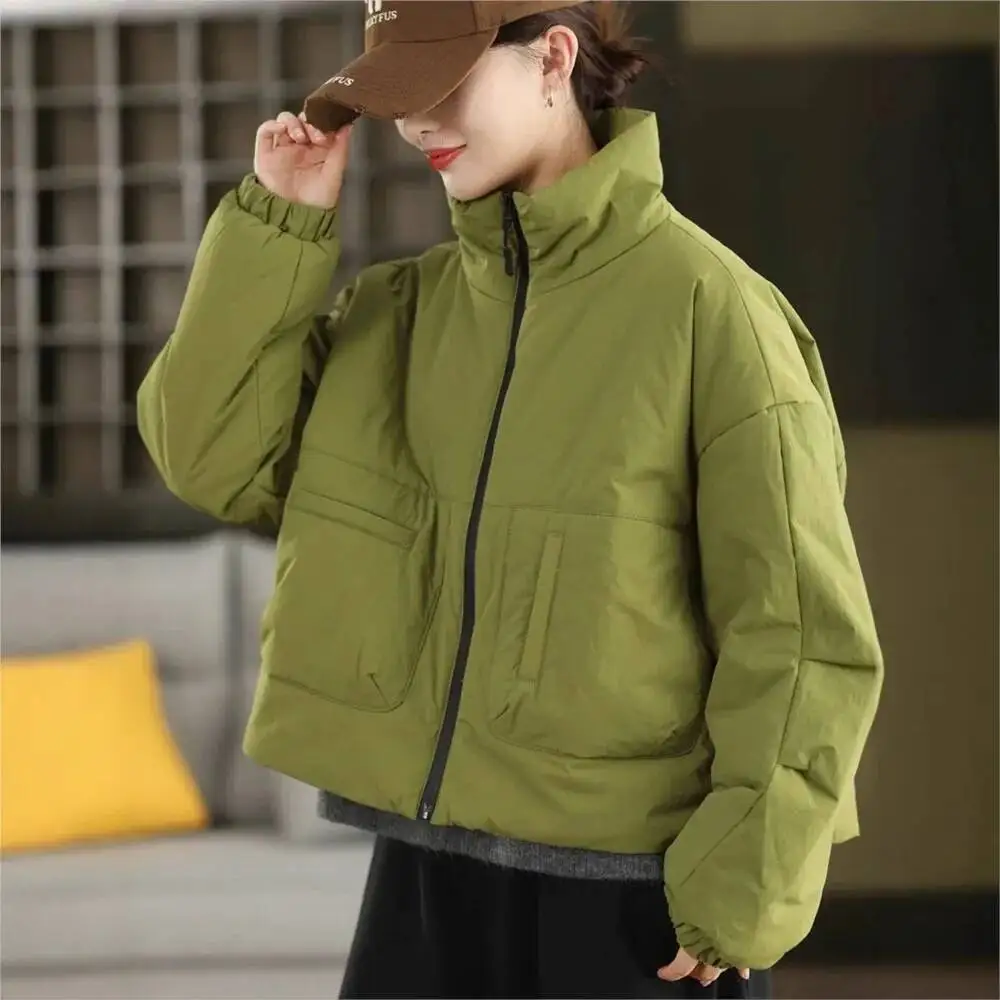 

Johnature женские винтажные зимние водолазки однотонные повседневные пальто 2025 новые теплые женские парки на молнии с длинными рукавами