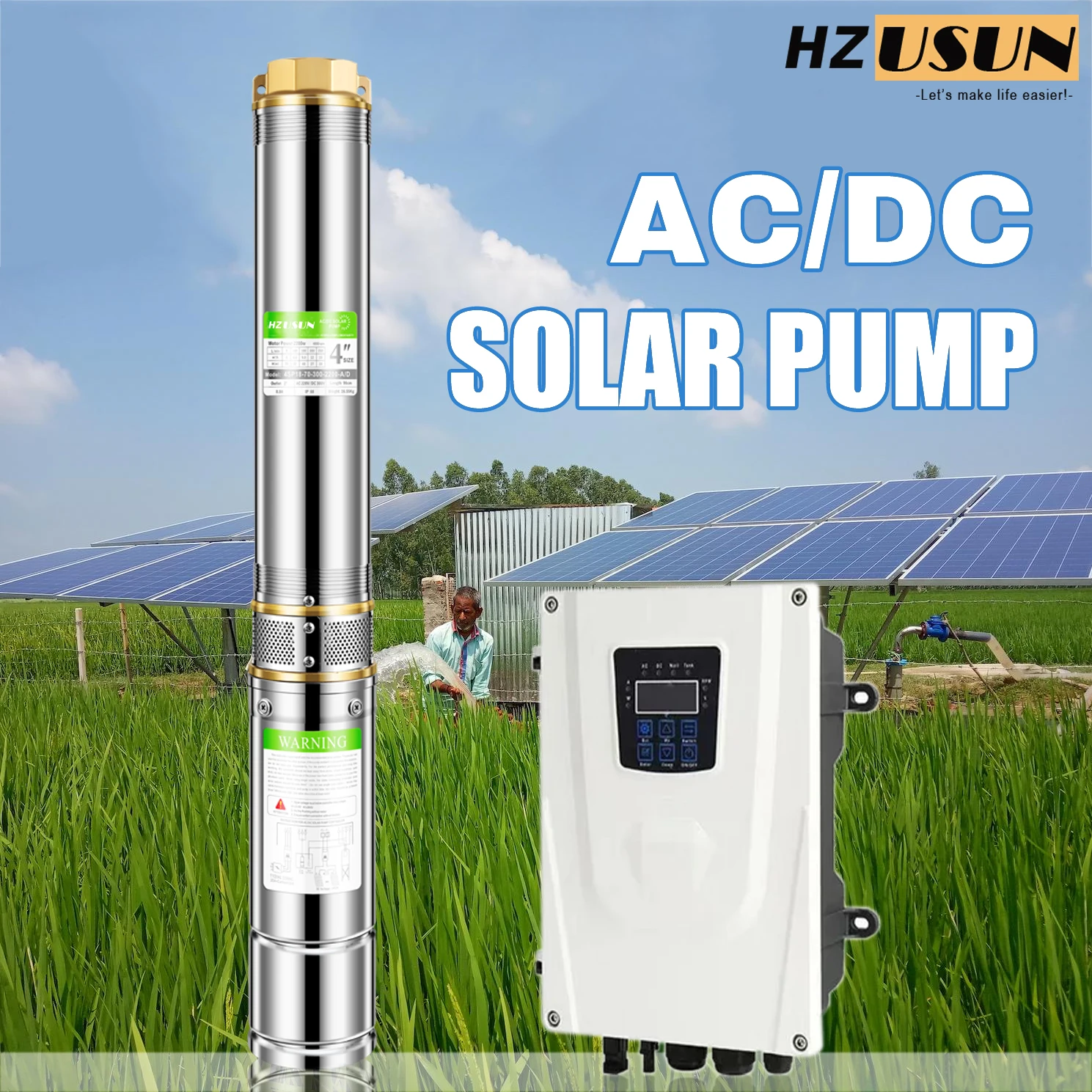 4 Inch 1 Horsepower AC DC High Flow Electric Submersible Borehole Pump Solar Motor Agricultural Irrigation Water Well Jet Pumps