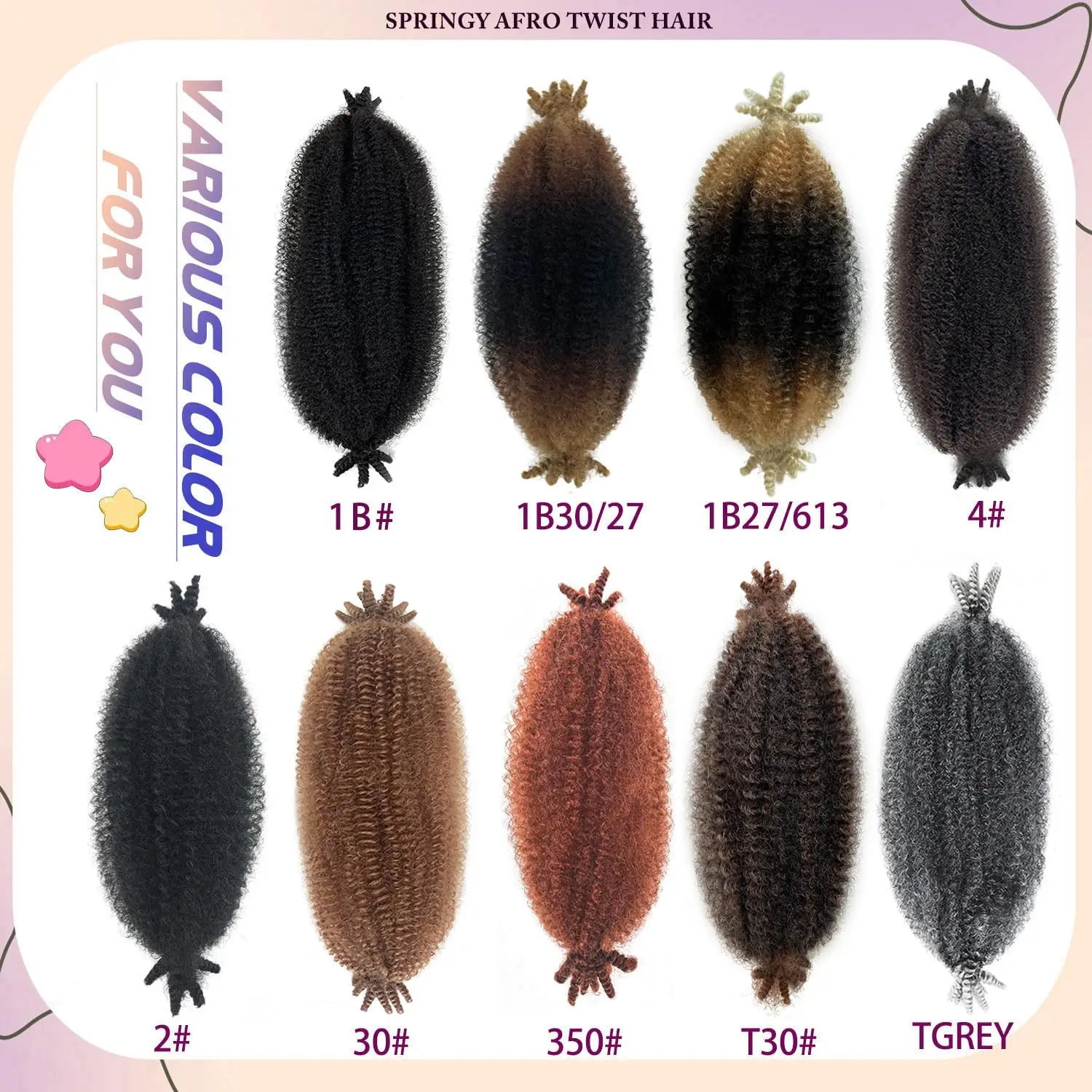 Cabelo afro torcido elástico, 1/8 pacotes, marley, trança, pré-separado, primavera, cabelo sintético