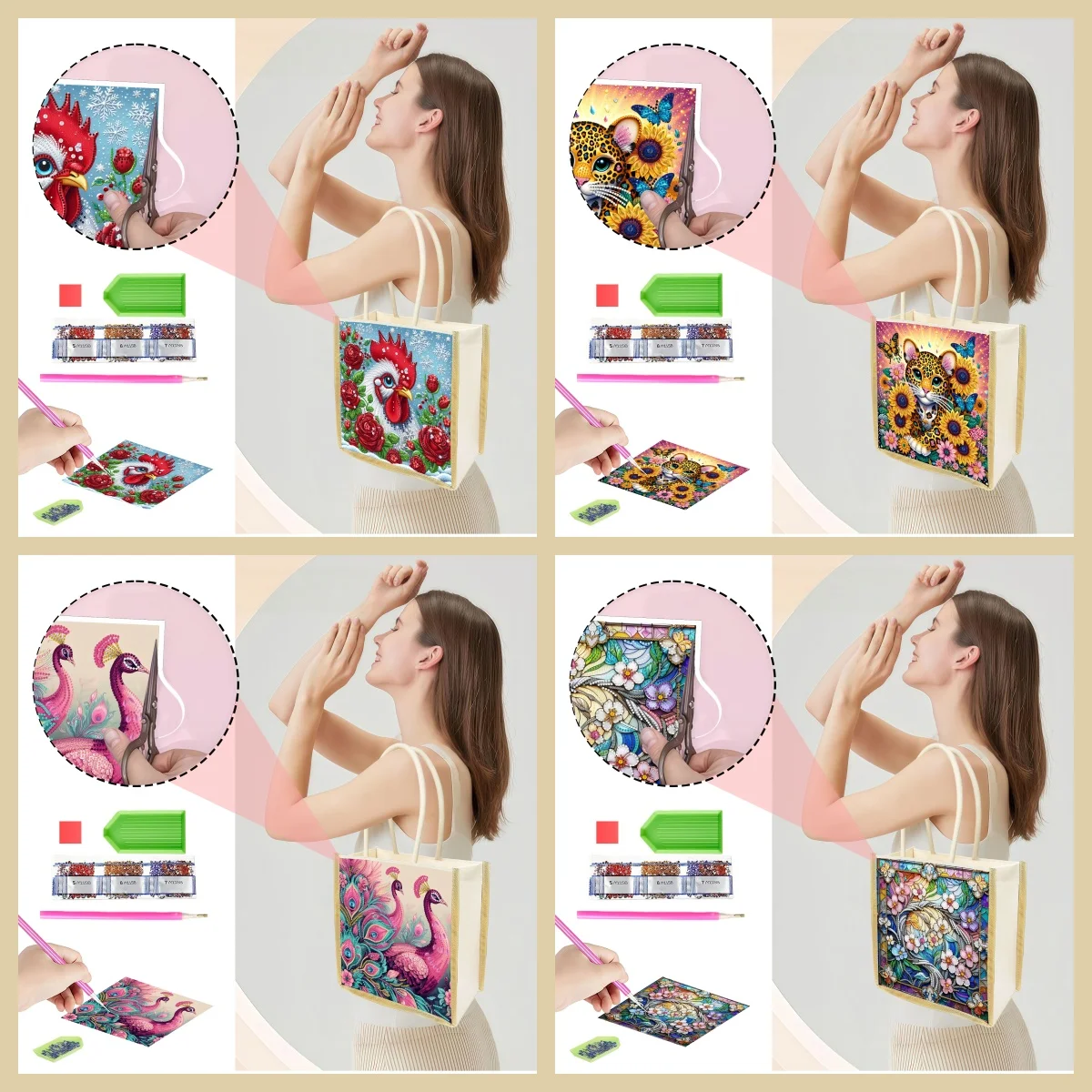 

Simple animal diamond painting shoulder bag, nice looking, sturdy material. Great for storing gadgets and daily items.