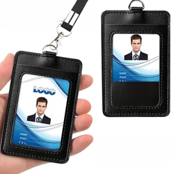 1pc black Work Card Holders With Lanyard PU Bank Card Name Credit Card Holders Bus ID Holders Identity Badge With Neck Strap