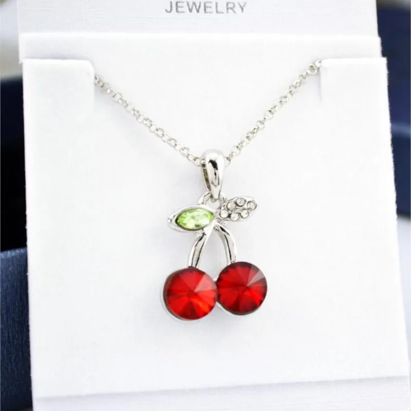 quality Crystal red pink Cherry Design Pendant Necklae fashion jewelry dropshipping promotion New Arrival wed girl birthday gift