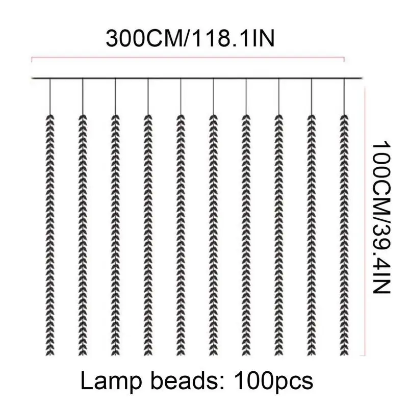 Luces de ratán artificiales para árbol de Navidad, guirnalda de cortina con USB, decoración de ventana y pared, 300x100cm