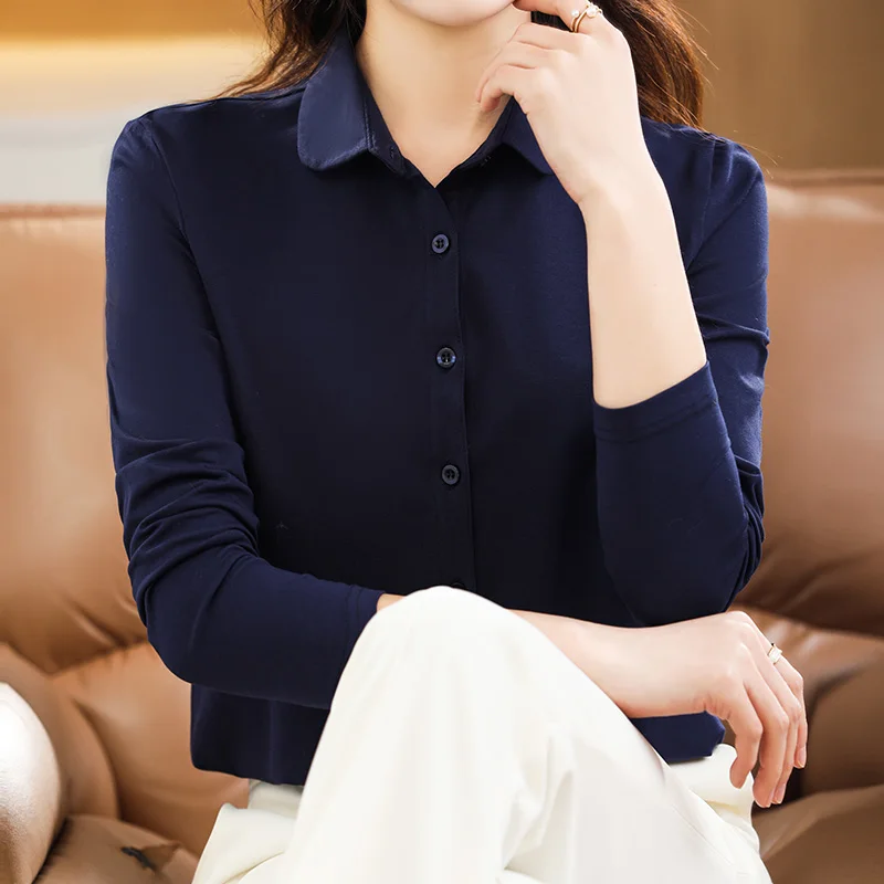 

Ele Pure Cotton Long Sve Женская irt ort Sle Весна Осень New Faion Внутренняя одежда Base irt Design Sense