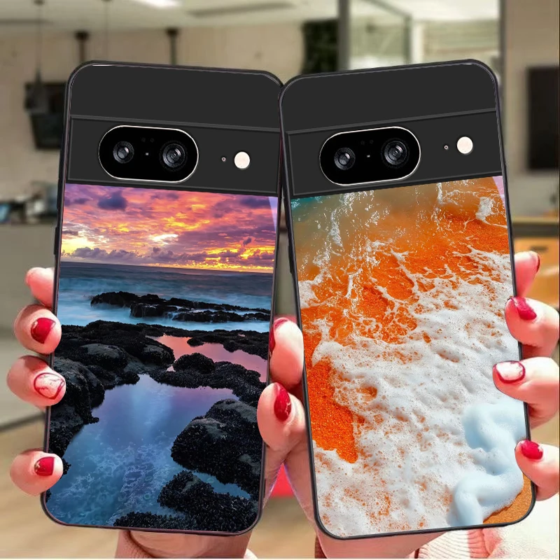 Coastal Sunset Scenery For Google Pixel 10 Pro XL Pixel 8 7 9 10 Pixel 9 Pro XL Pixel 8a 7a Pixel 7 Pro Black Glass Phone Case view 4