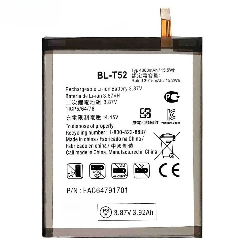 LG WING K42 LGWING BL-T52 배터리 LG WING 5G/LMF100N용 새 배터리 BL-T52 3.87V 4000mAh 고품질 배터리