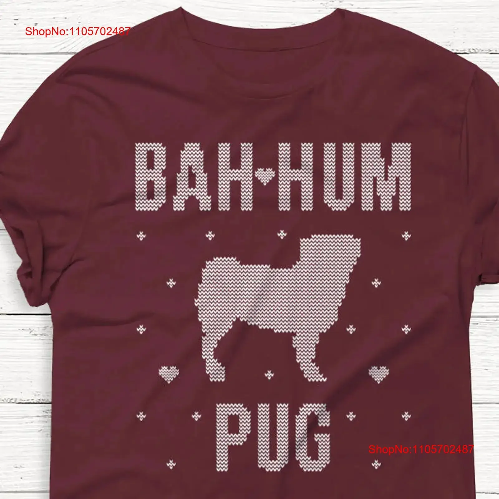 Bah Hum Pug T Shirt Christmas Dog Women's Ugly Sweater Pattern vintage Washed Stylish streetwear homme Soft Unisex