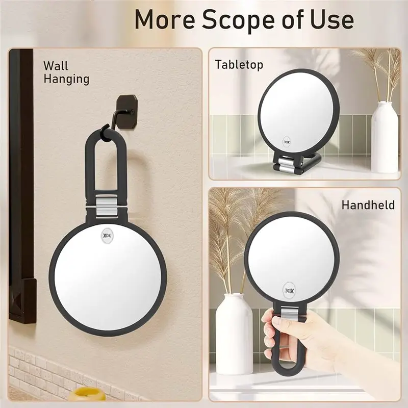 A74E-Handheld Mirror With Adjustable Handle/Stand 30X Makeup Magnifier Travel Hand Mirror Double Side With Handle
