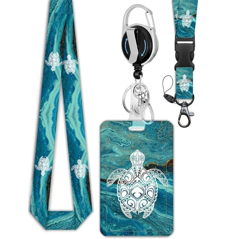 

Y2GD Lanyard Badge Card Holder with Keyring Beautiful Neck Strap Lovely Turtles Name Card Cover Case for Students