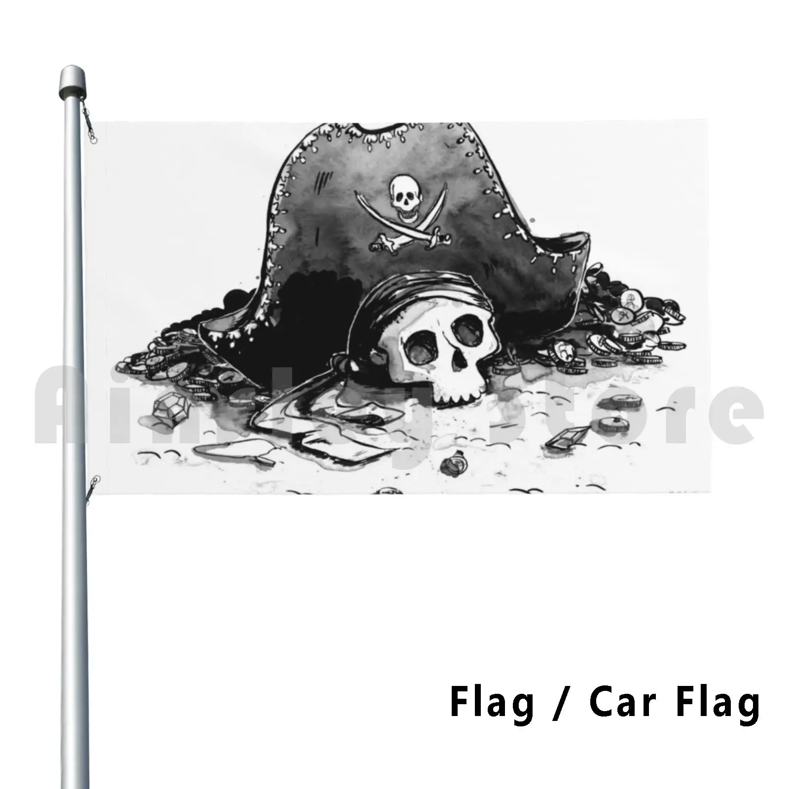 Yo Ho Yo Ho Outdoor Decor Flag Car Flag Pirate Yo Ho Treasure Skull Goth Caribbean Gold Jewels Gems Crossbones