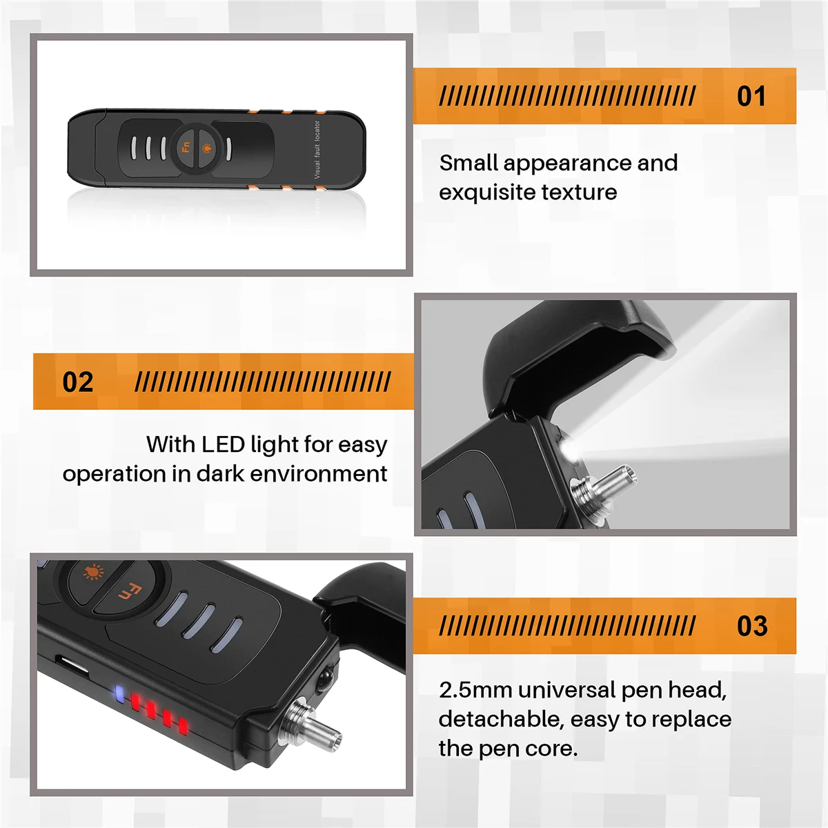 ACKOR الألياف البصرية تستر القلم نوع الضوء الأحمر البصرية خطأ محدد قابلة للشحن كابل بصري اختبار الطاقة الضوئية متر 5Mw