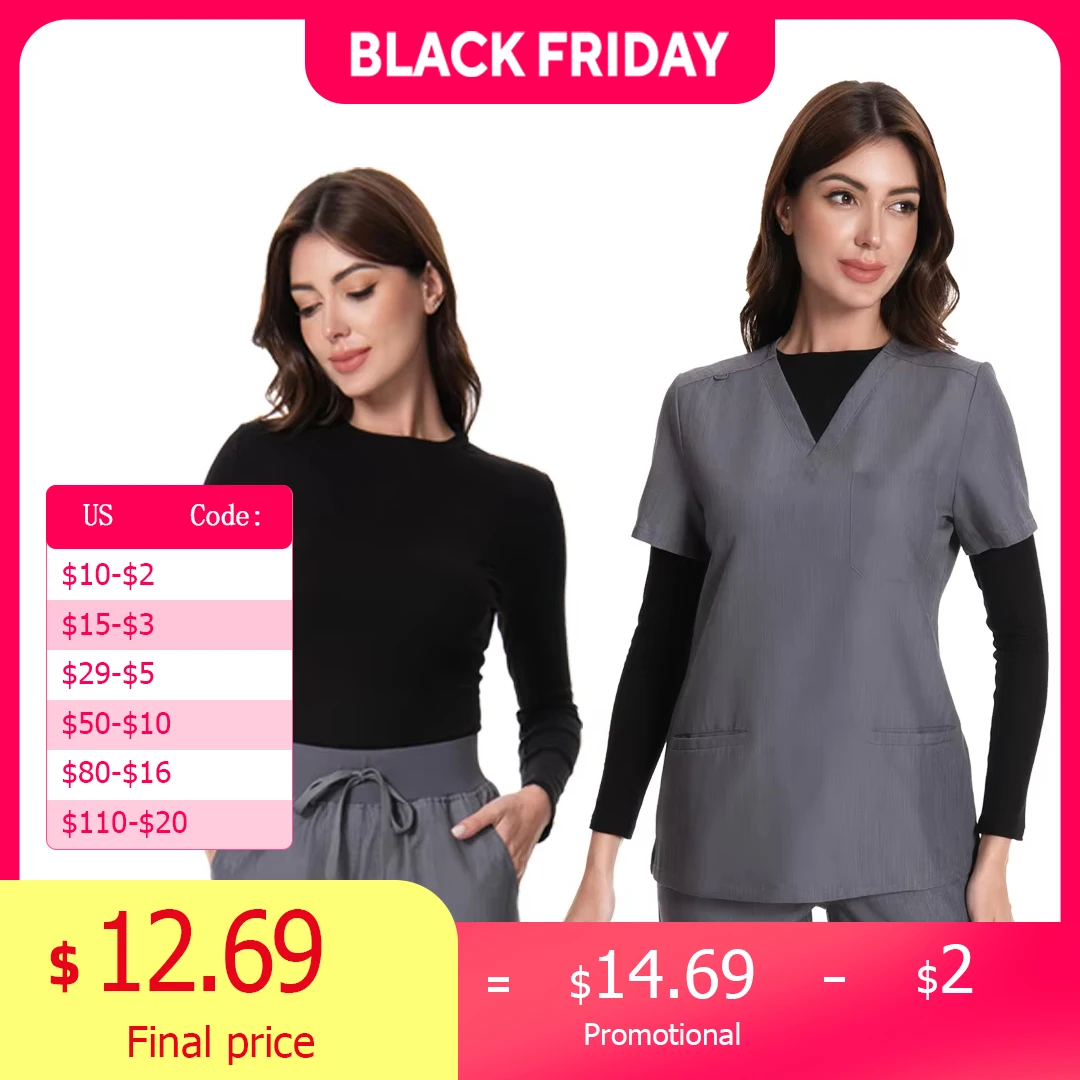 

KUNGFU SCRUBS женский облегающий однотонный топ в рубчик с длинными рукавами для медсестер, универсальные аксессуары для скрабов для медсестер