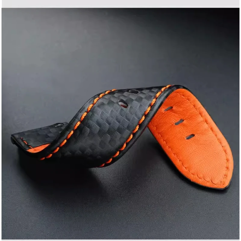 Carbon Fiber Pattern Leather Watch Strap Men\'s Accessories 18mm 20mm 21mm 22mm 23mm 24mm Black Red Watch band Bracelet wristband