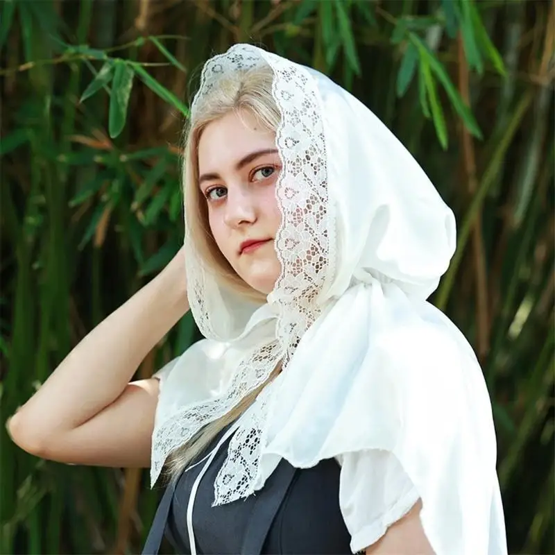 

A52E Lace Church Turban Scarf Mass Head Wrap Catholic Chapel Veil for Worship Service