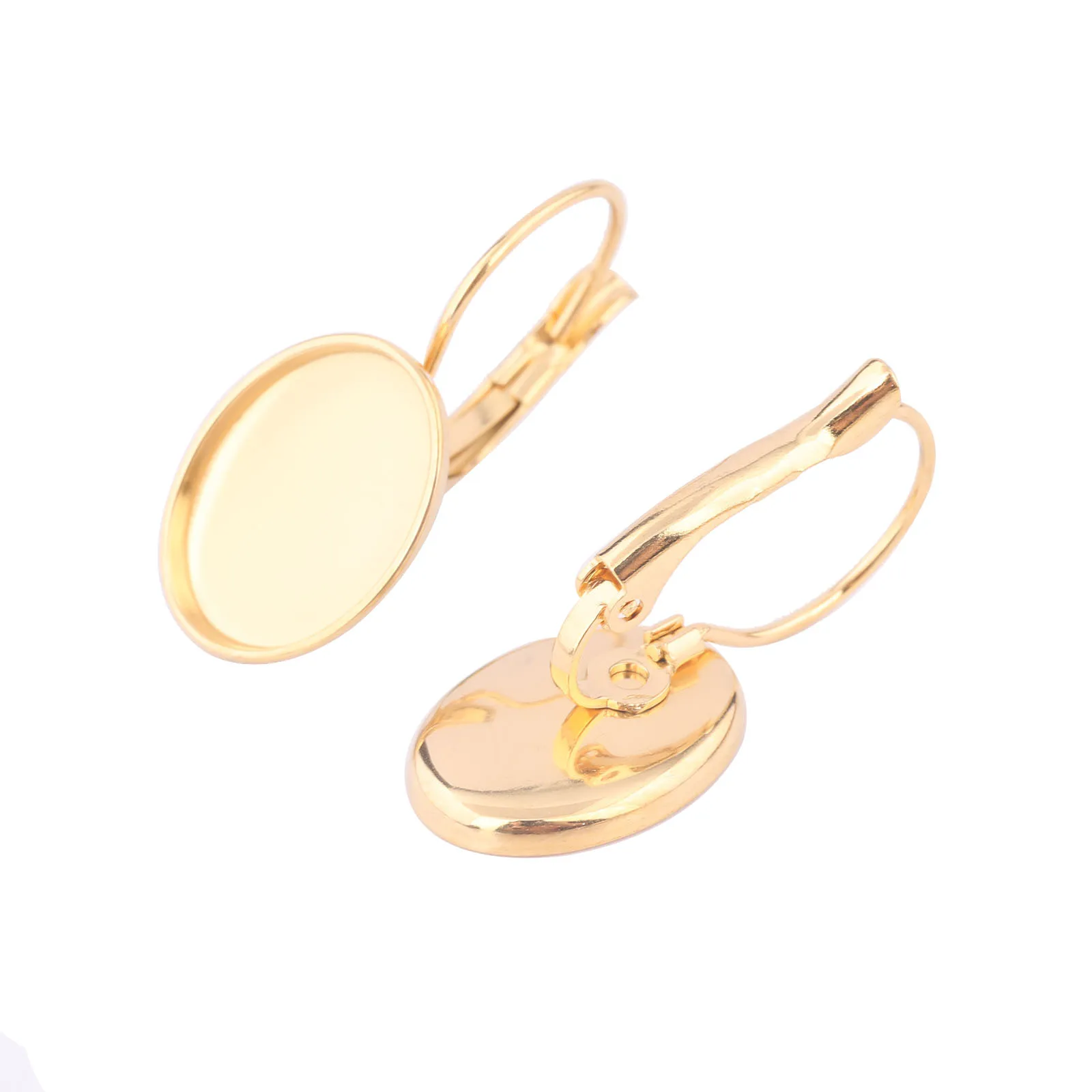 10pcs Stainless Steel Gold Plated Leverback Earring Base Blanks Fit 10x14mm Oval Cabochon Earrigns Bezel Settings Diy Findings