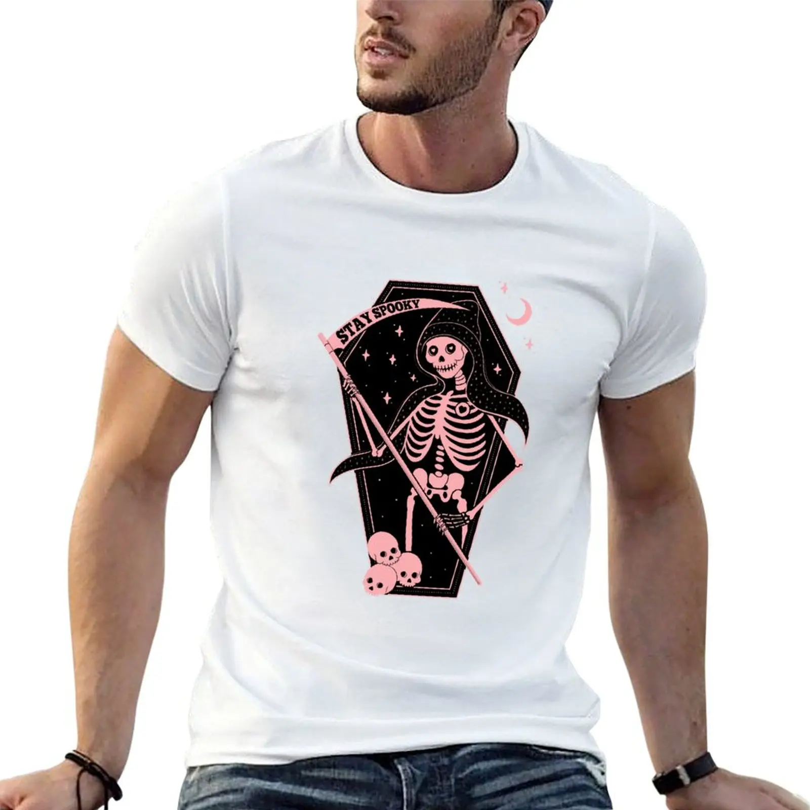 

Stay Spooky 02 // Death Skeleton Grim Reaper Tarot Card T-Shirt cotton tshirt 100% printed t shirts for man T-Shirt