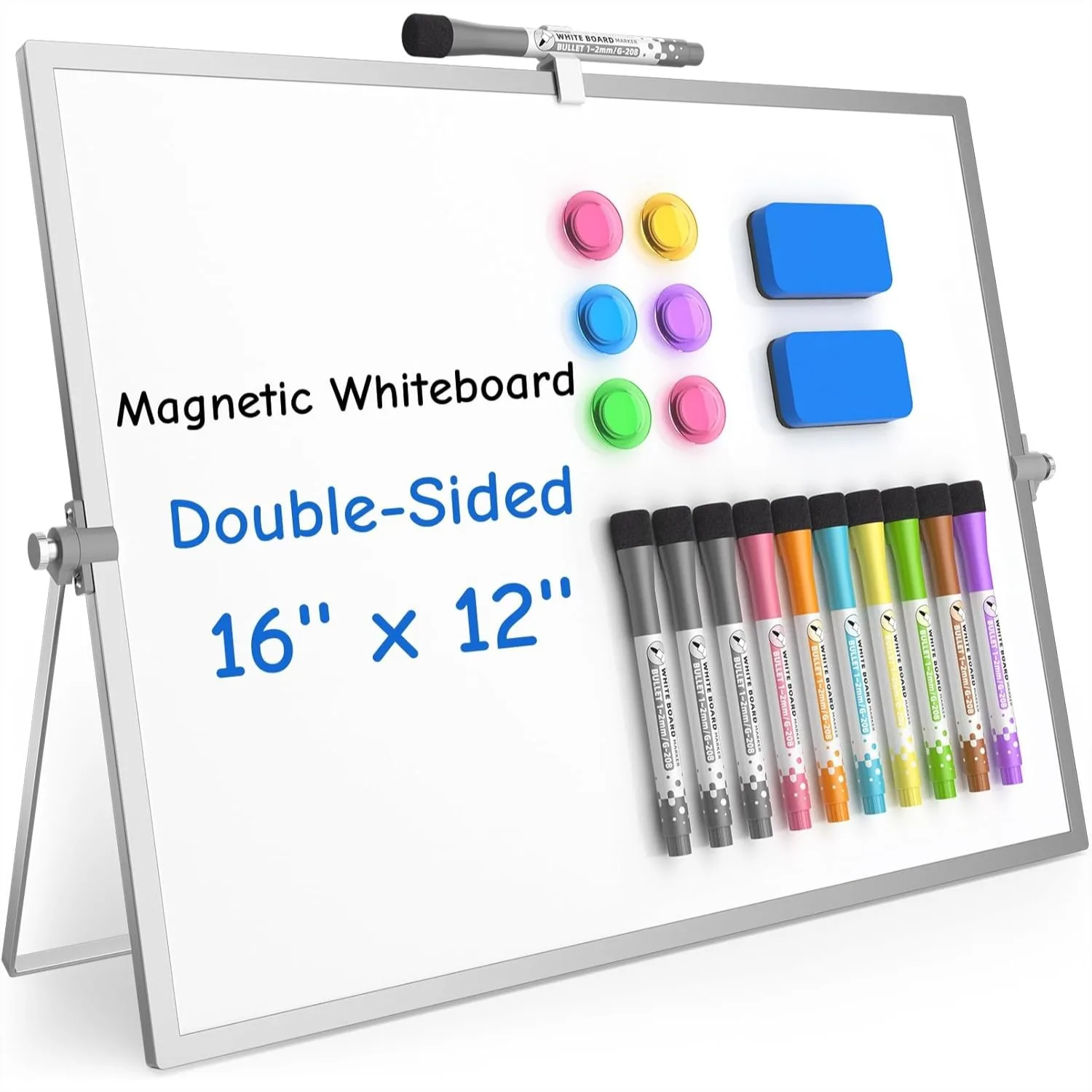 

Double-Sided Dry Erase Board 16x12 with Stand, Portable Magnetic Whiteboard for Office & Home Planning