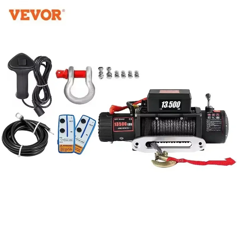 VEVOR Electric Winch 12V 13500 LBS Synthetic Tow Rope 6123KG Winch 27M/92FT With 2 Wireless Controls For Car Trailer Truck Boat