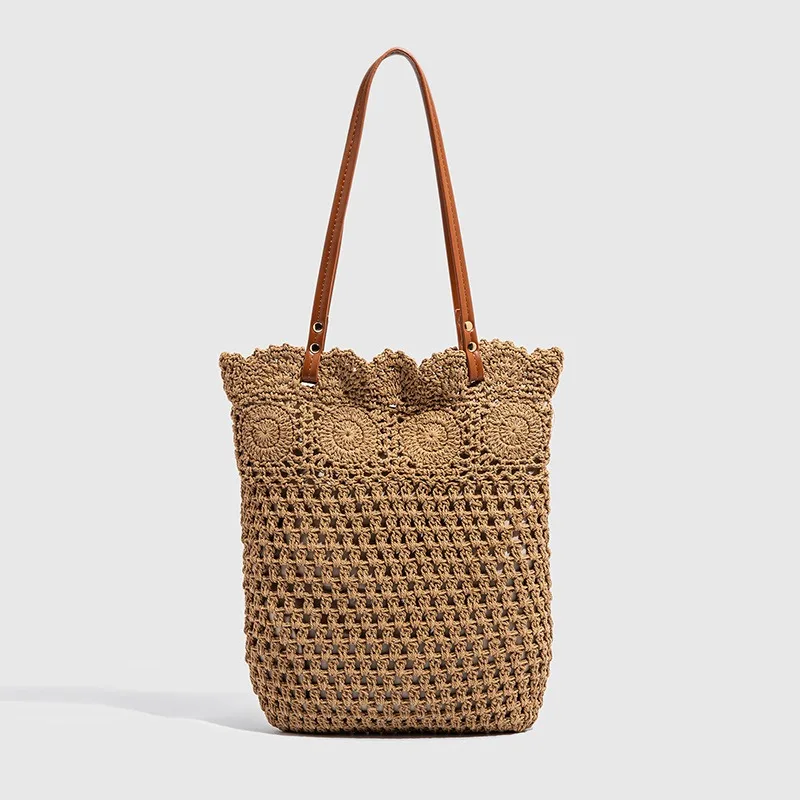 

Summer Vacation Crochet Beach Bag Women's Boho Style Summer Casual Eco Shoulder Bags Hollow Out Large Portrait Tote Bag Bolsos