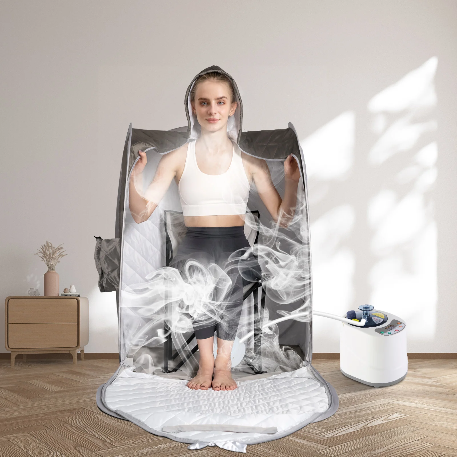 2L Modern Health Steam Generator Portable Sauna with Removable Control Panel and Steamer