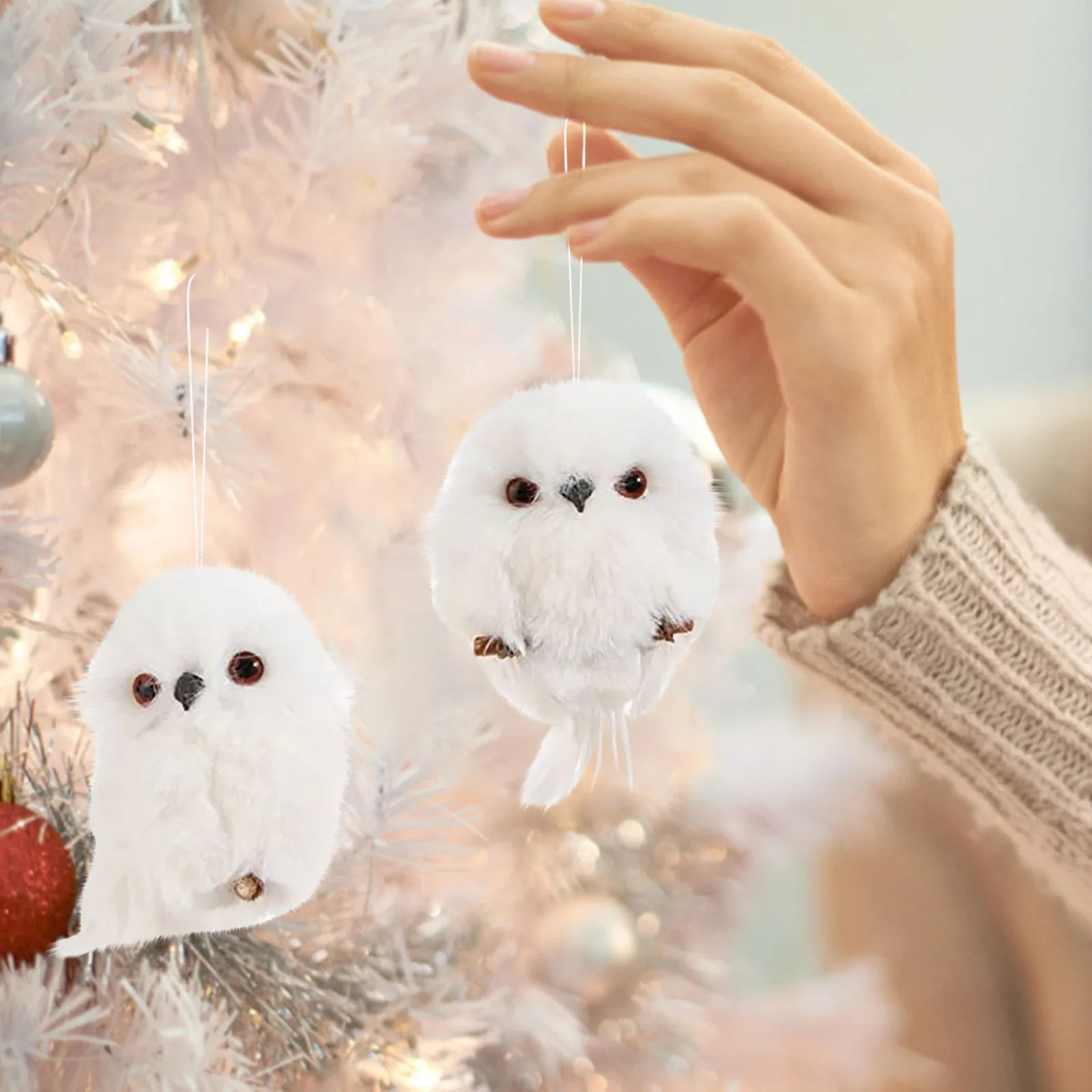 2PCS Christmas Ornaments Cute Owl Hanging Gift Simulation Creative Animal Xmas Tree Decoration Pendant Home Holiday Party