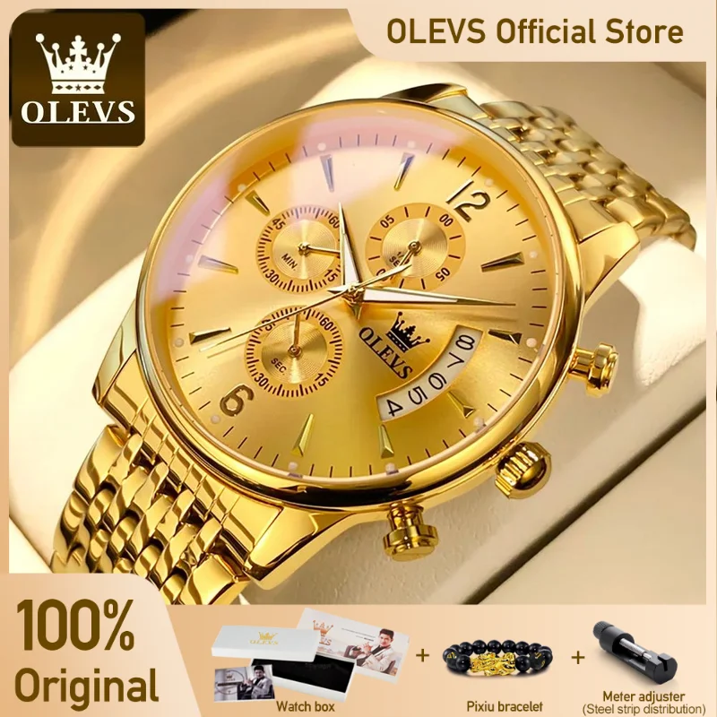 OLEVS Men's Watch Waterproof Luminous Wrist Watch Quartz Stainless Steel Watch for Men Pilot Top Brand Male Watches