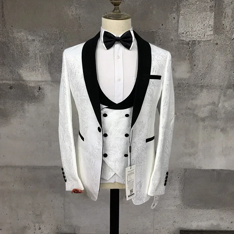 

Floral Wedding Tuxedos For Men Suits 2025 Slim Fit Shawl Lapel With Pants For Best Man 3 Pcs Suit Groom Male Fashion
