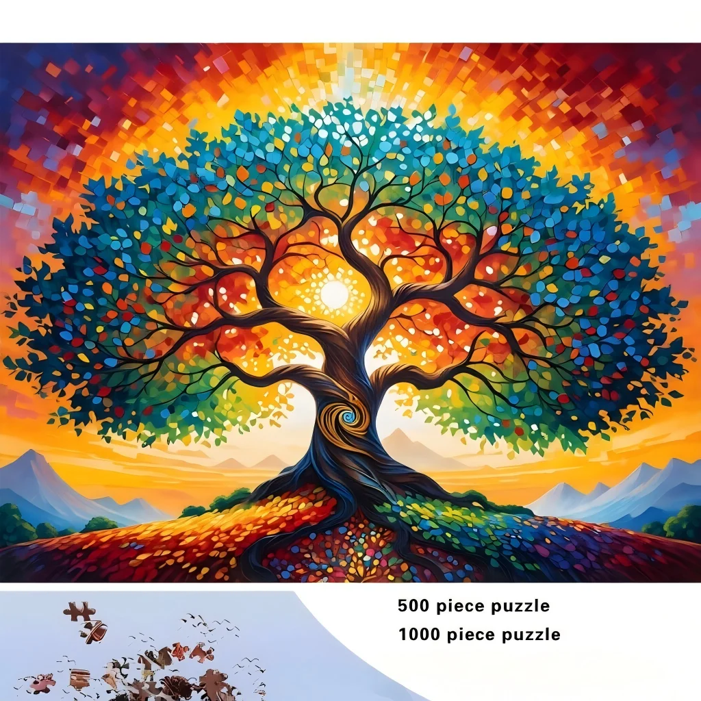 4 Seasons Tree & Galaxy Forest Jigsaw Puzzle – 500/1000/1200/2000 Pcs, Vibrant Nature Art for Adults, Relaxing Challenge Gift