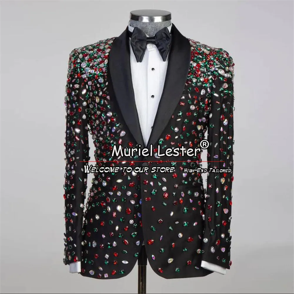 Traje de boda para novio, chaqueta de lujo con cuentas de colores, pantalones, esmoquin de fiesta Formal para hombre, vestido de fiesta de banquete ajustado, 2 piezas