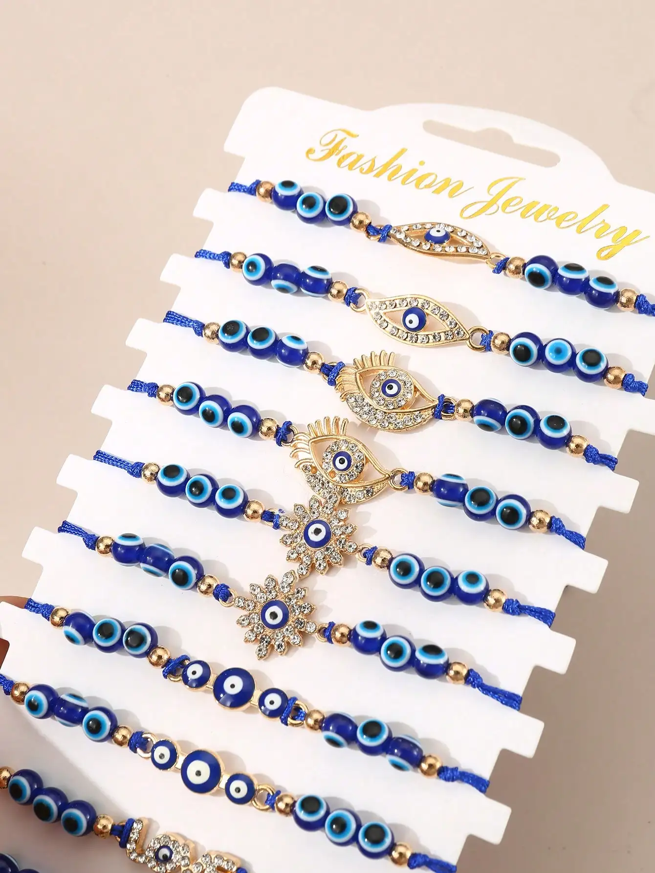 12pcs Vintage Rhinestone Evil Eye Colorful Adjustable Braided Bracelet Set, Fatima Hand Charm Lucky Bracelet, Women Holiday Gift