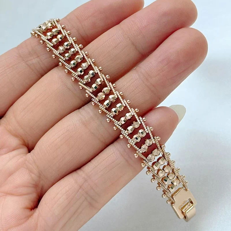 Kinel Fashion 585 Rose Gold Unique Link Bracelet For Women Luxury Natural Zircon Fine Daily Bracelets Ethnic Wedding Jewelry