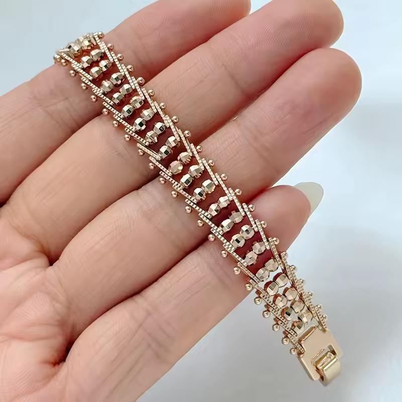 Kinel Fashion 585 Rose Gold Unique Link Bracelet For Women Luxury Natural Zircon Fine Daily Bracelets Ethnic Wedding Jewelry