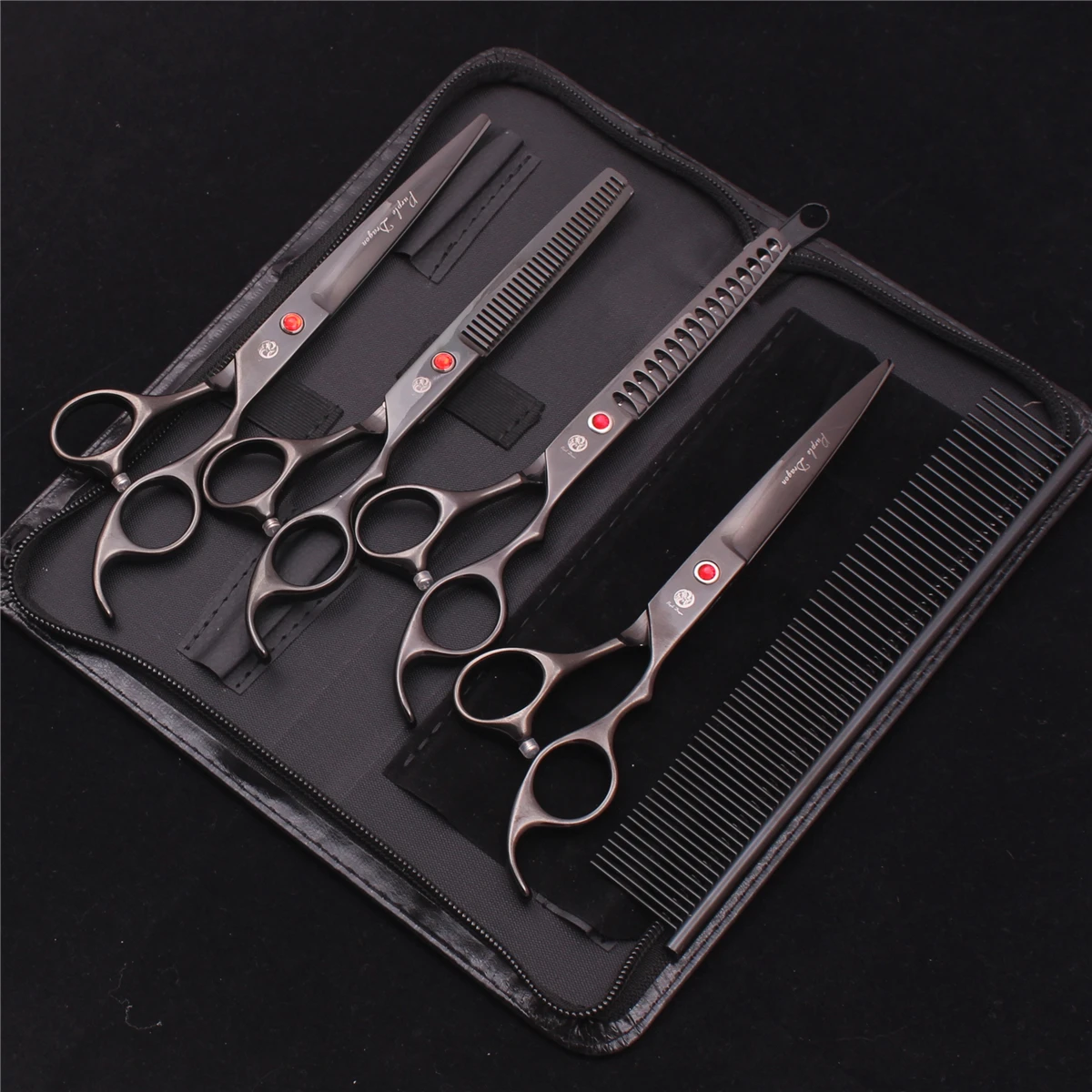 Purple Dragon Pet Schere 7'' Edelstahl Hundepflegeschere Kit Gerade Schere Effilierschere Chunker Gebogene Schere Z3003 – Detail 7