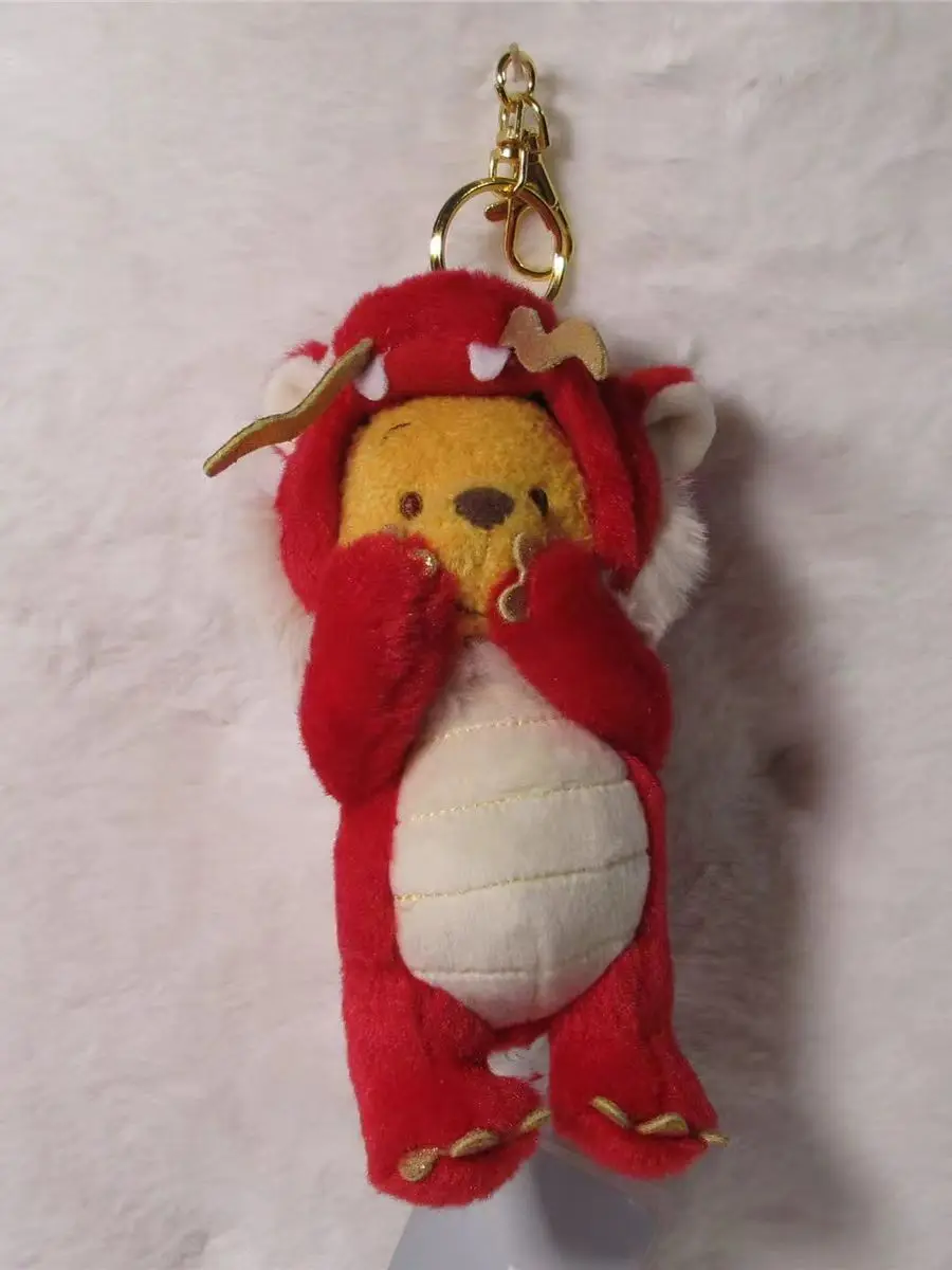 Disney Store 2024 NEW YEAR of Dragon Pooh Plush Keychain red Eto