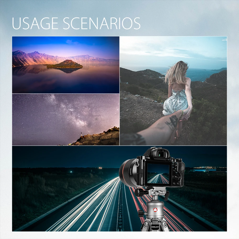 KINGJOY 10X Carbon Fiber DSLR Tripod Professional Photography Camera Tripe with Aluminum 360° Ball Head for Outdoor Travel Photo