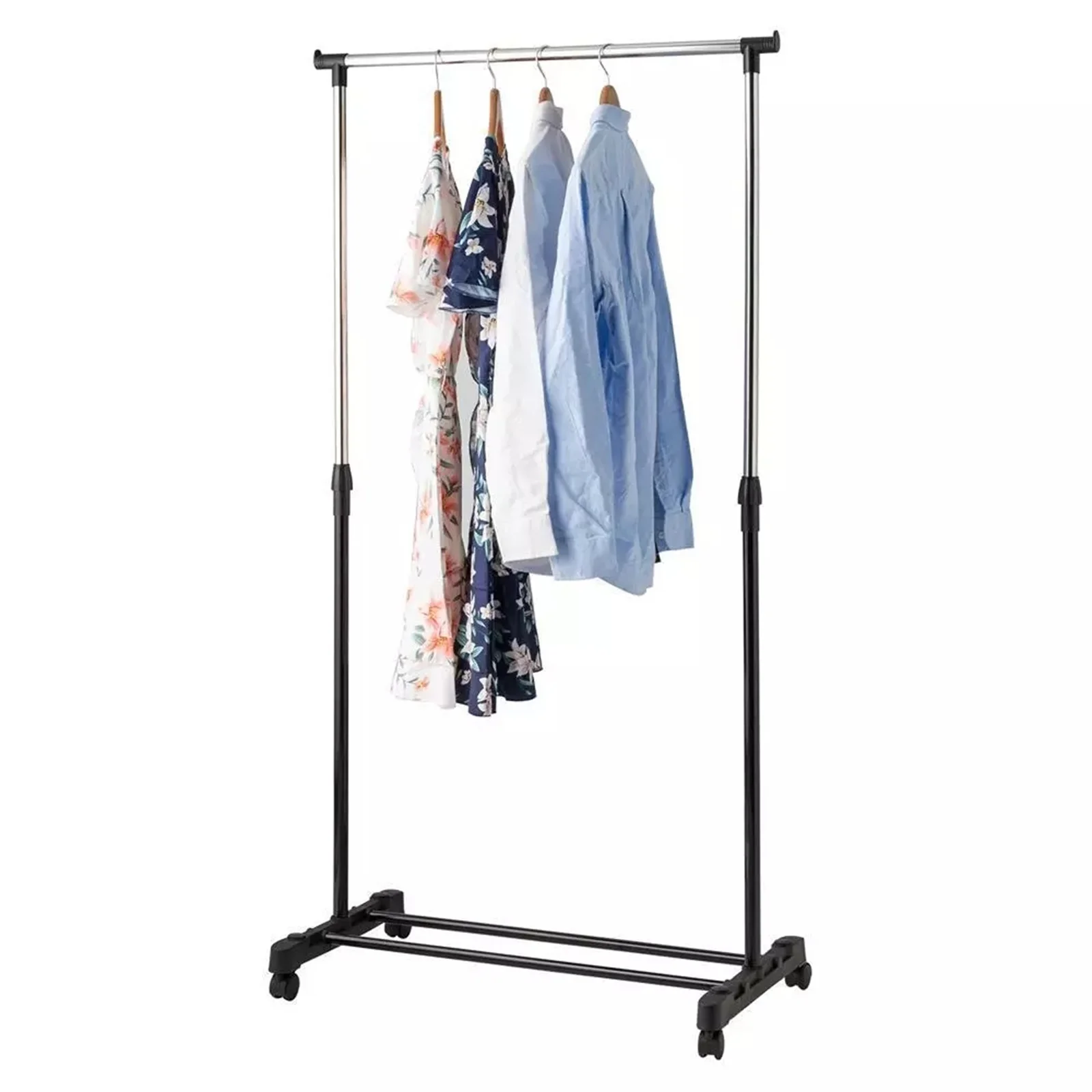 High Quality Scalable Rolling Clothes Rack Single Hanging Garment Hanger Black