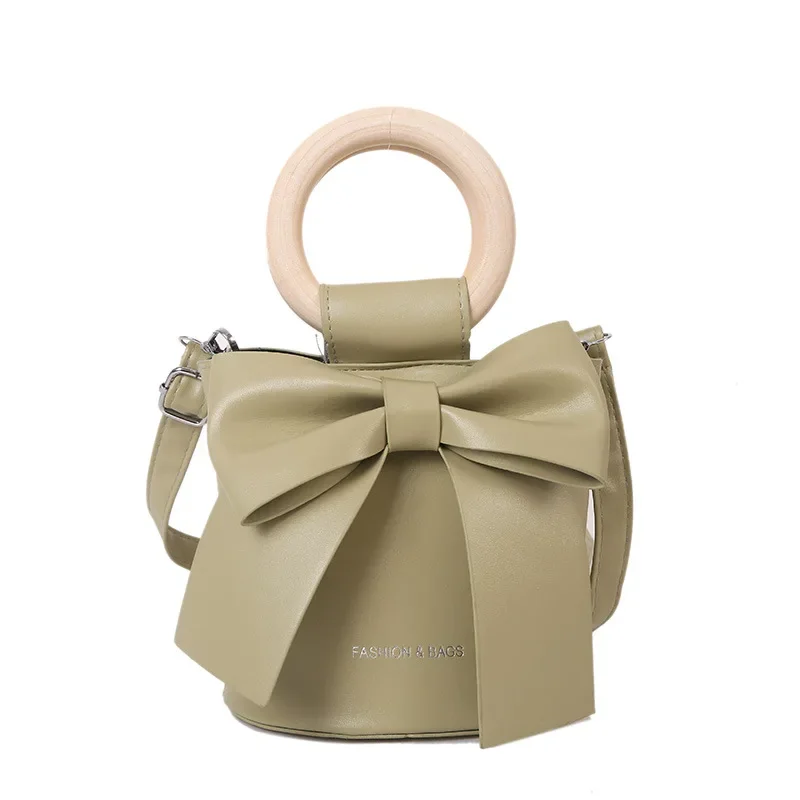 Sweet Bow Tie Designer Mini Shoulder Handbag Leather Bucket Crossbody Bag Women Fashion Luxury Brand Handbag Female Totes Purses