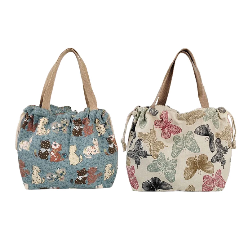 /KQM/Printed Canvas Handbag Large Capacity Tote Bag Office Worker Lunch Box Bento Bag Fashion