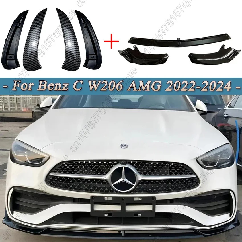 

Car Front Bumper Lip Spoiler Diffuser & Rear Canard Vent Cover For Mercedes-Benz C-Class W206 S206 C260 C43 C63 AMG 2022-2024