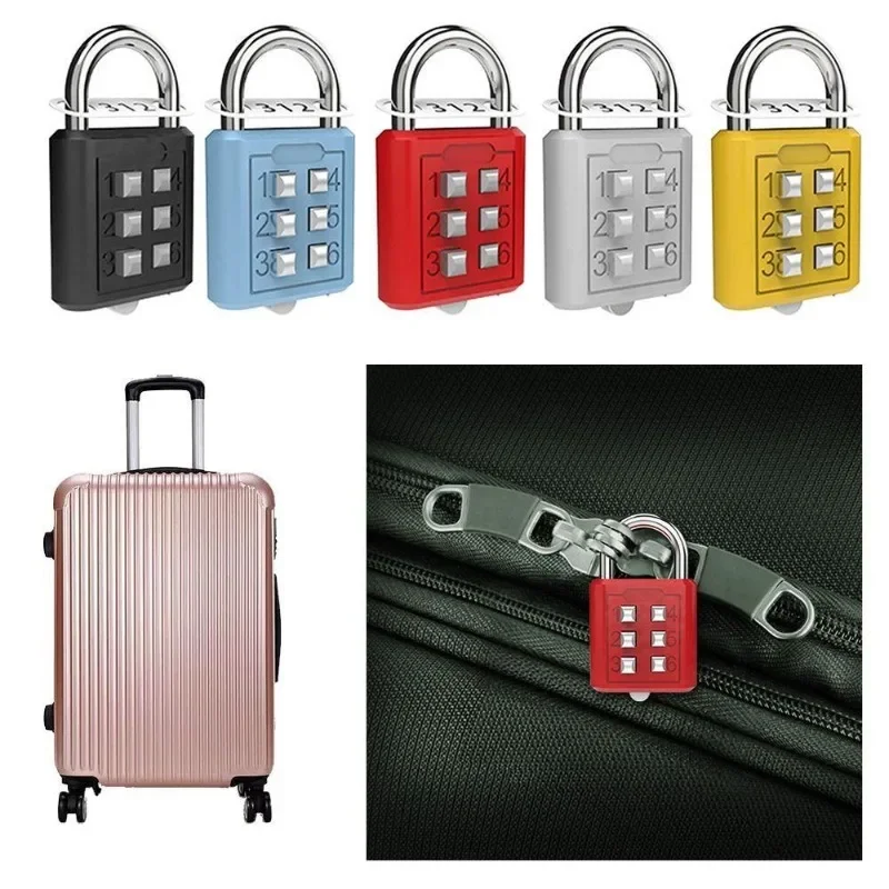 6 Digit Button Password Lock Password Code Combination Padlock Zinc Alloy Anti-theft Travel Suitcase Lock Backpack Zipper Lock